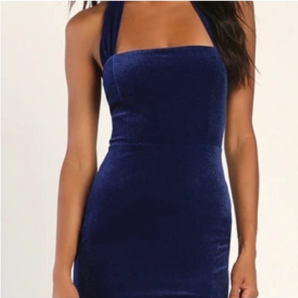 Lulu's Enchanting Touch Royal Blue Velour Velvet Halter Maxi Dress - Picture 4 of 15